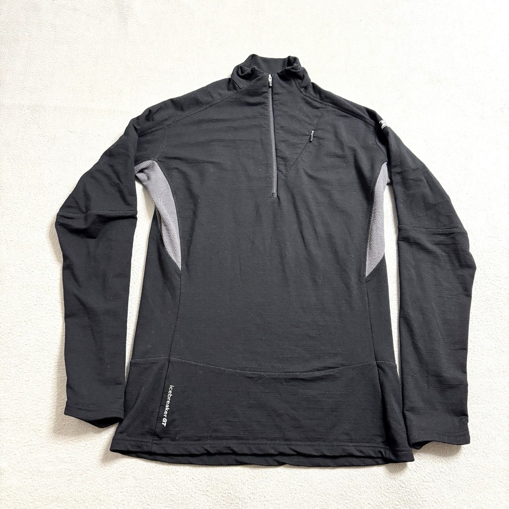 Icebreaker GT 280 Pullover Mens Medium Black Merino Wool 1/4 Zip Base Layer